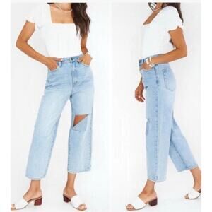 Mumu Women 29 Sedona Ripper Straight Leg Jean Light Wash Cropped Elastic Hi Rise